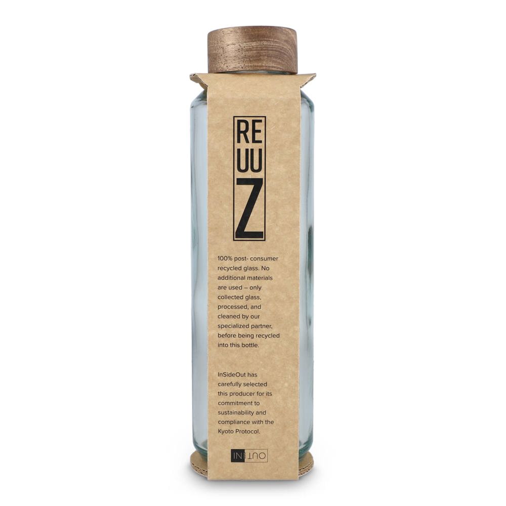 InSideOut Gerecyclede glazen Waterfles ReuuZ met houten dop 650 ml