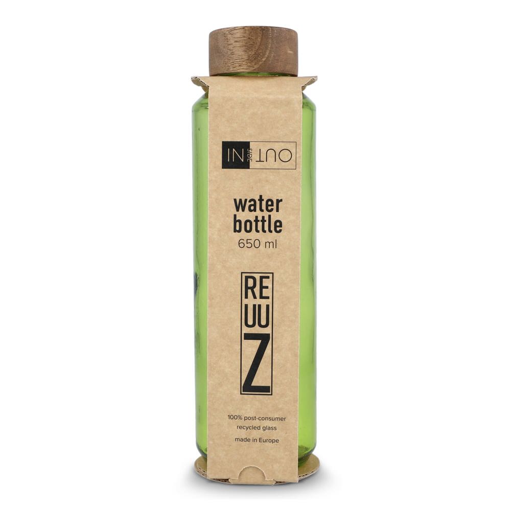 InSideOut Gerecyclede glazen Waterfles ReuuZ met houten dop 650 ml