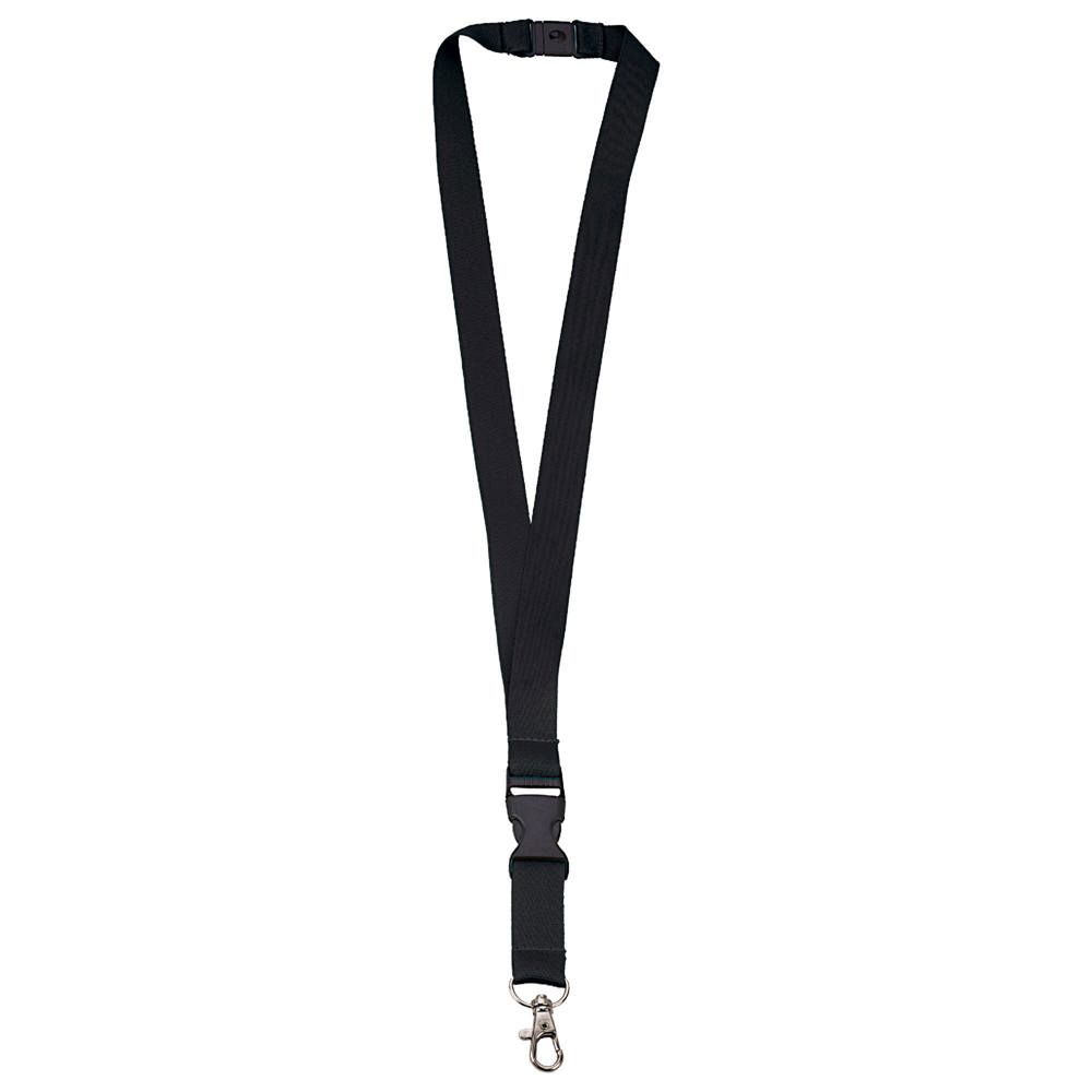 Polyester lanyard 20 mm met gesp en haak - Zwart