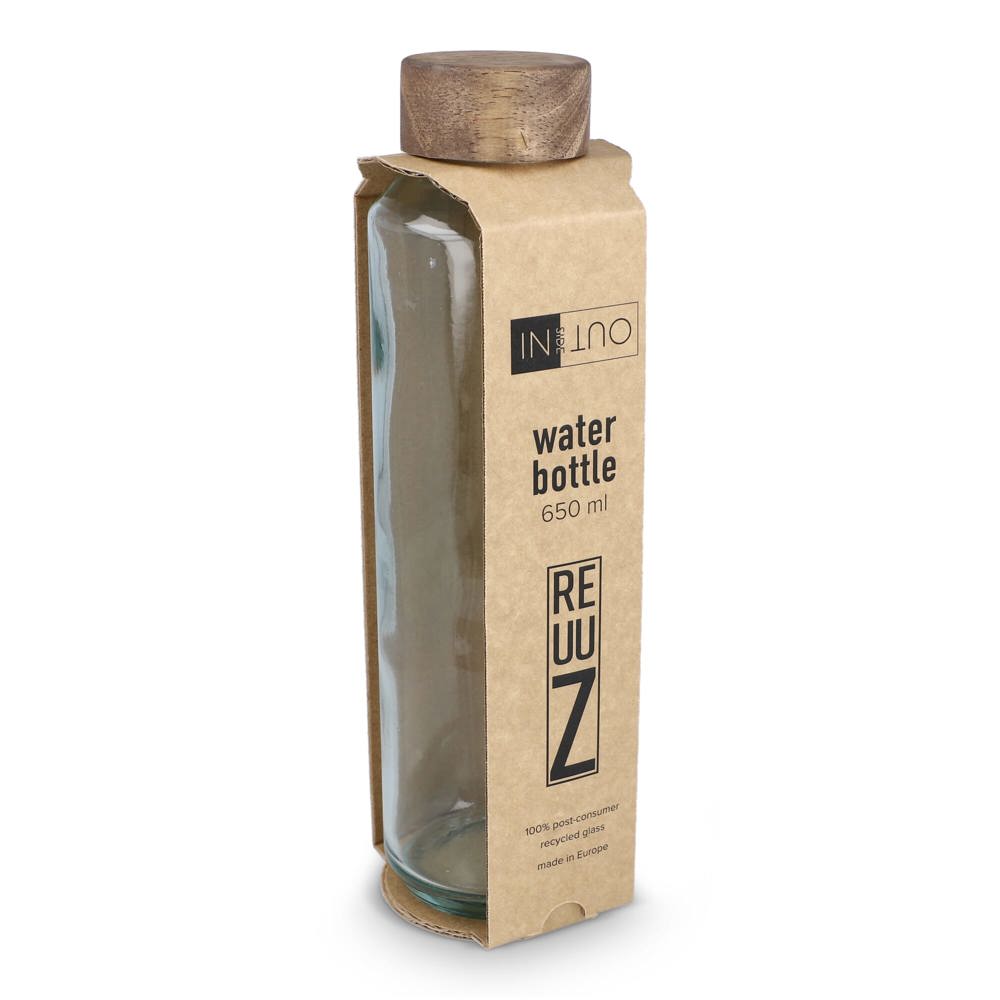 InSideOut Gerecyclede glazen Waterfles ReuuZ met houten dop 650 ml