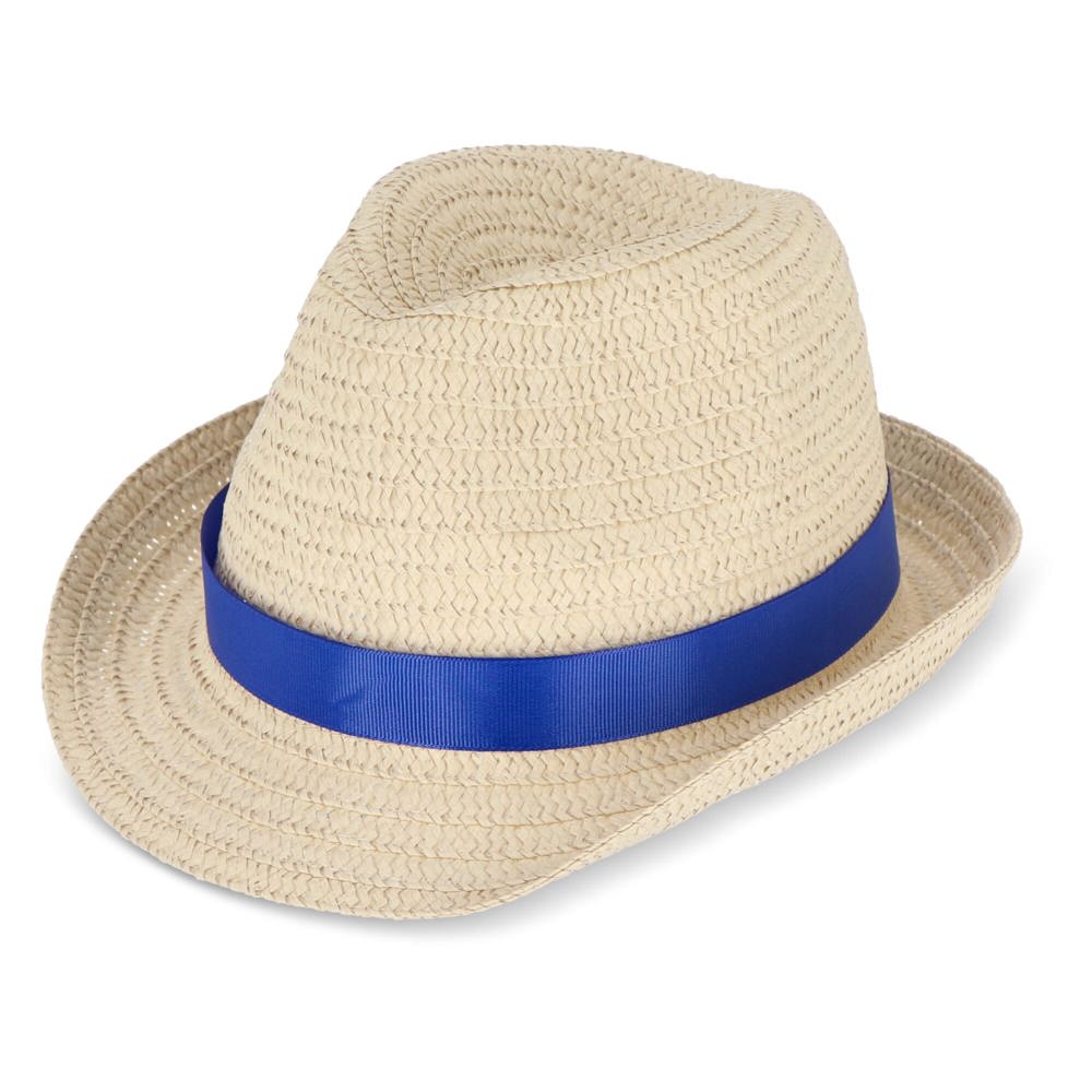 Strohoed met gekleurde band - Donkerblauw