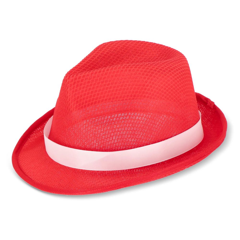 Polyester hoed met band - Rood