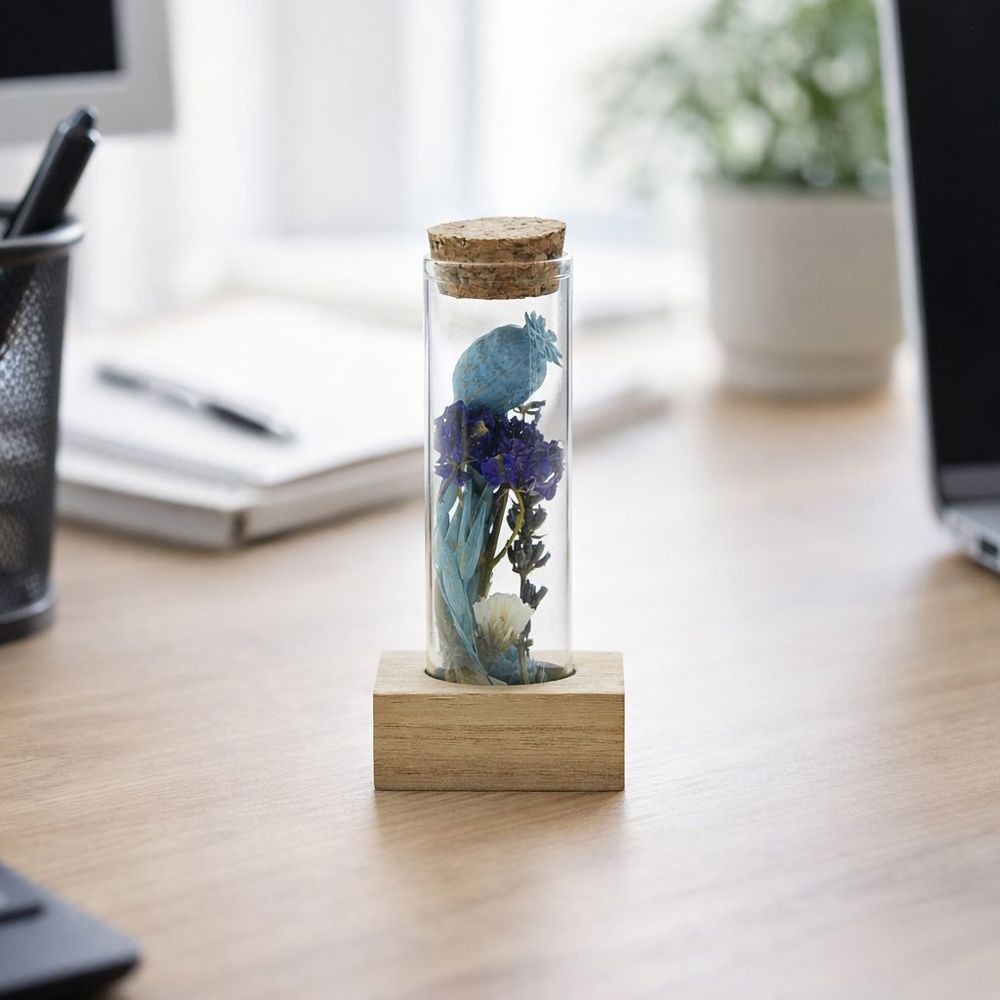 Dried Flowers - Single tube & wood, Lichtblauw