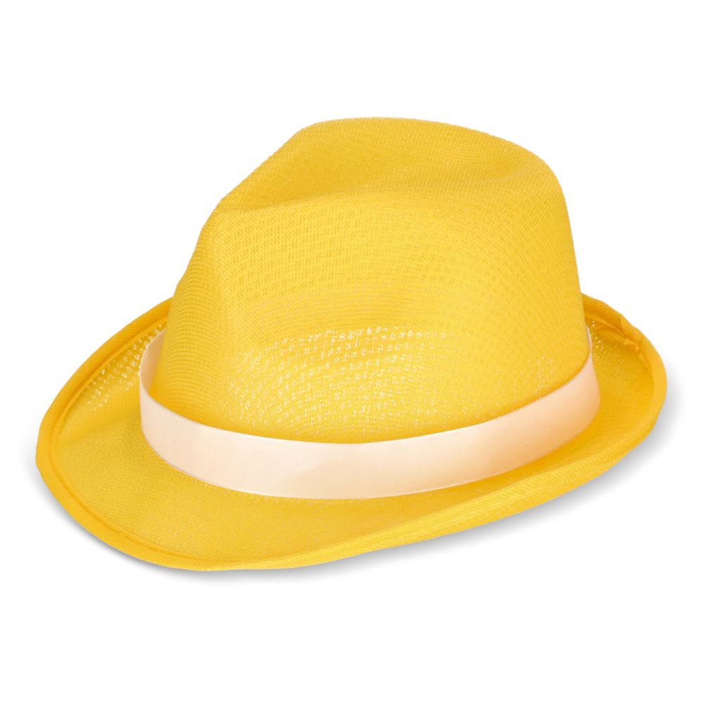 Polyester hoed met band - Geel