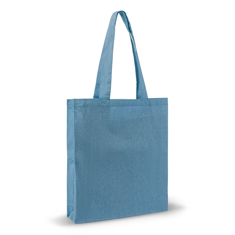 Schoudertas recycled katoen 140g/m² 38x42x10cm - Blauw