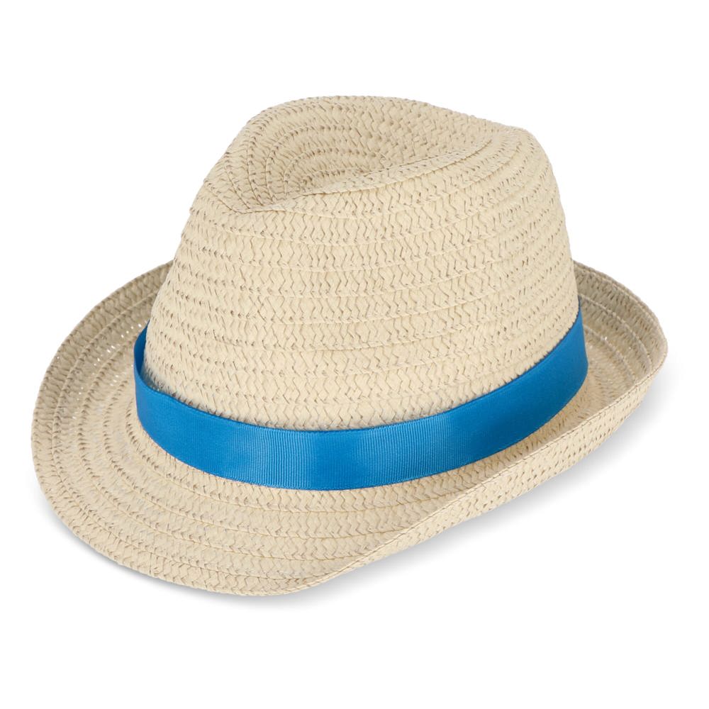 Strohoed met gekleurde band - Blauw