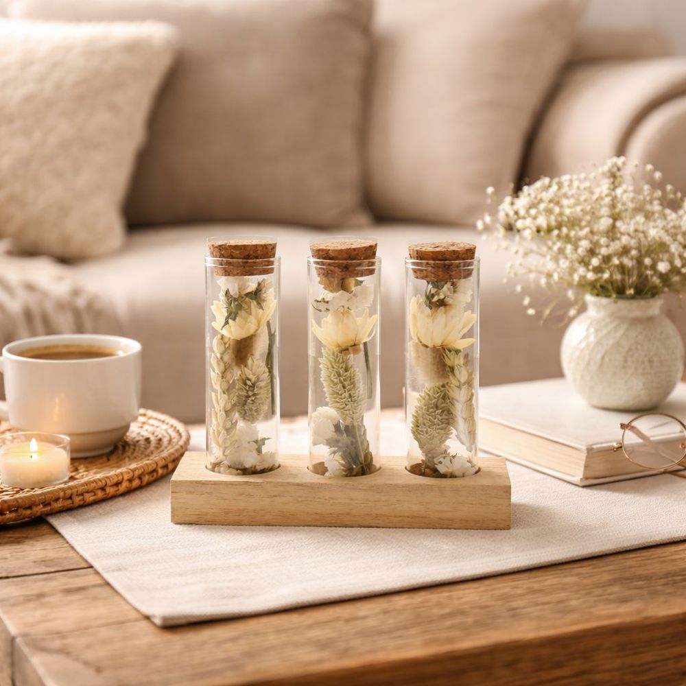 Dried Flowers - Trio tube & wood, Rood