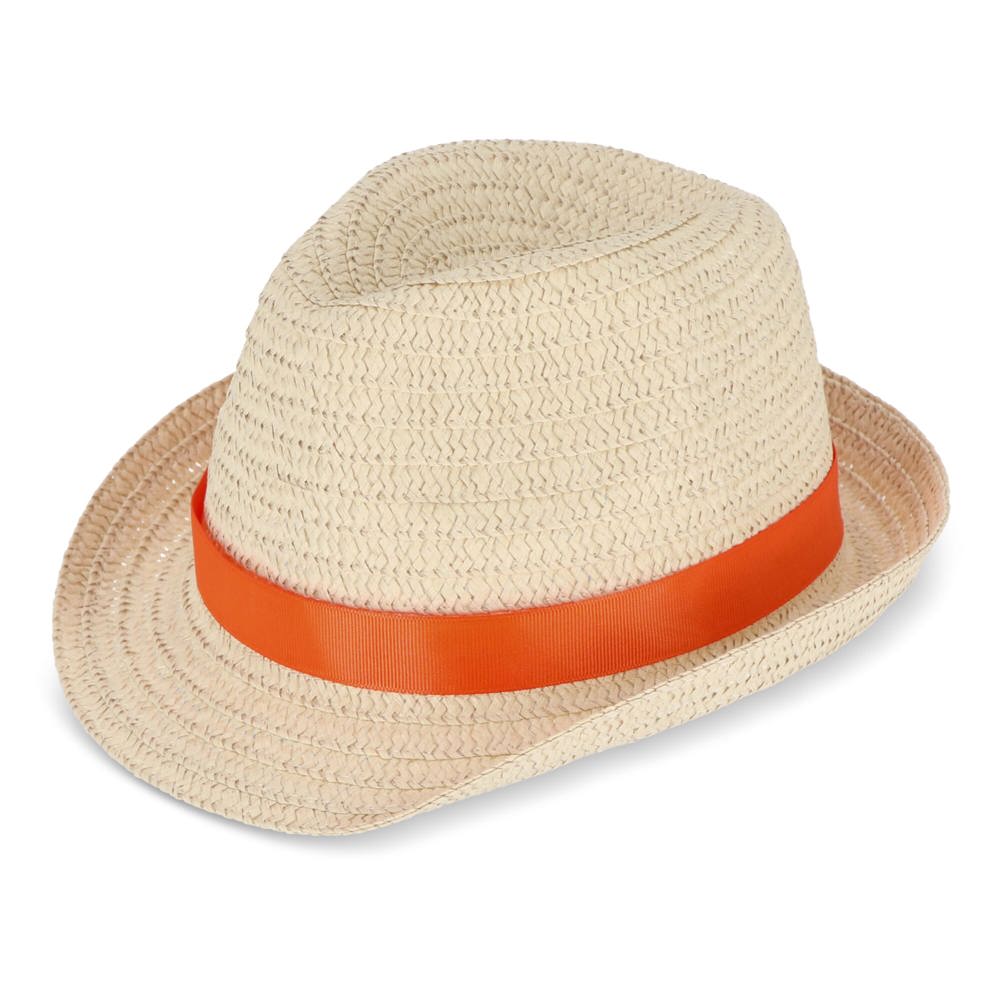 Strohoed met gekleurde band - Oranje