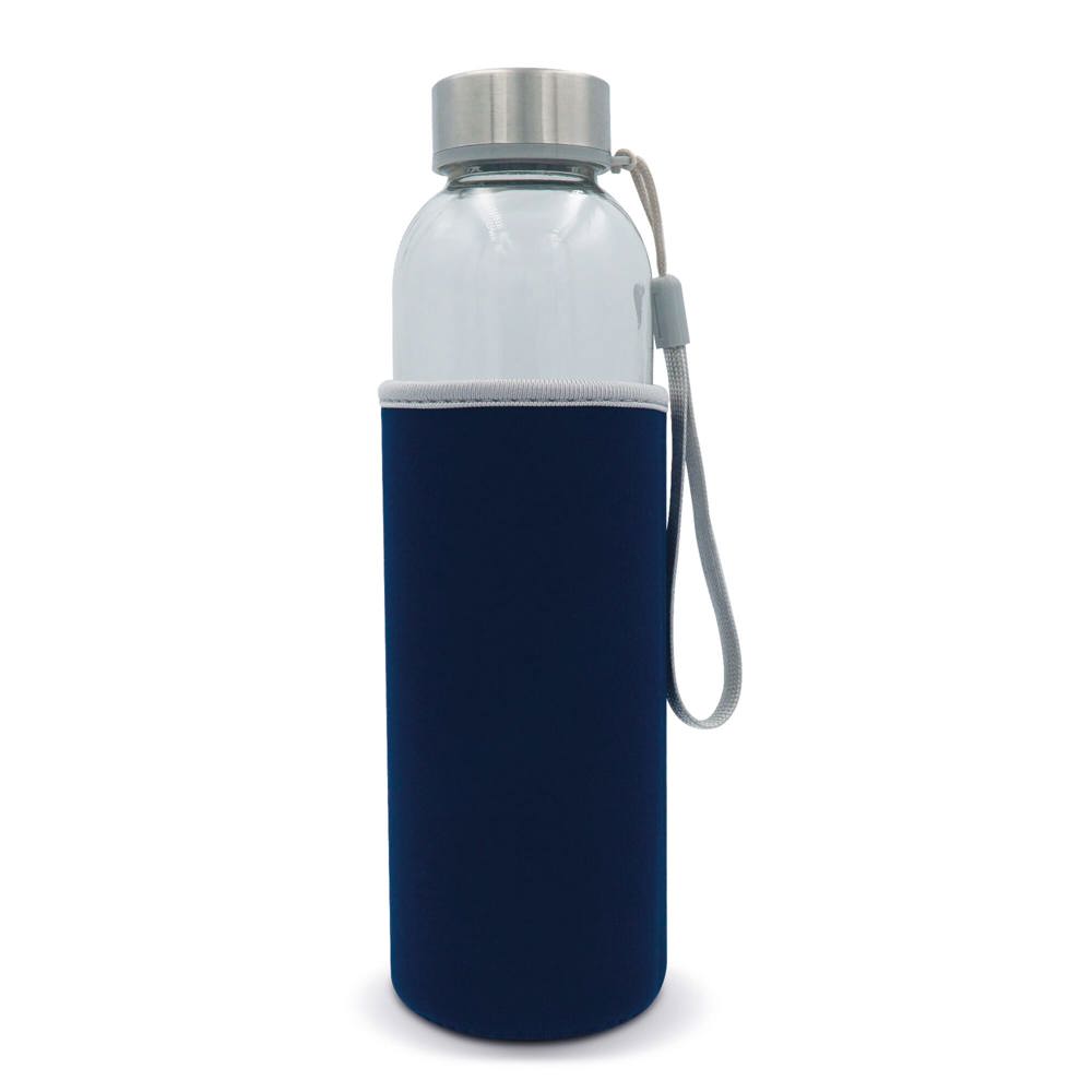 Waterfles glas met sleeve 500ml - Transparant / Donkerblauw