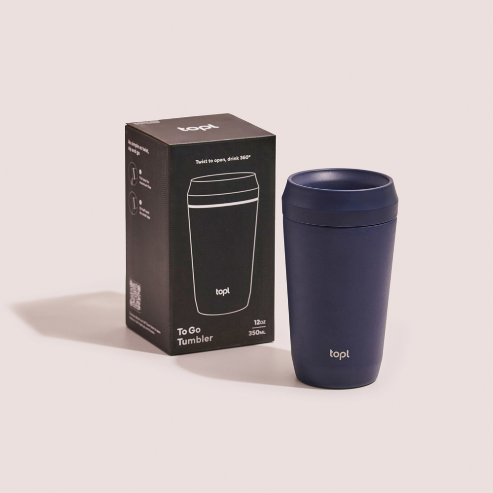 Topl Recycled RVS To Go beker gepatenteerd 360 Lid 354ml