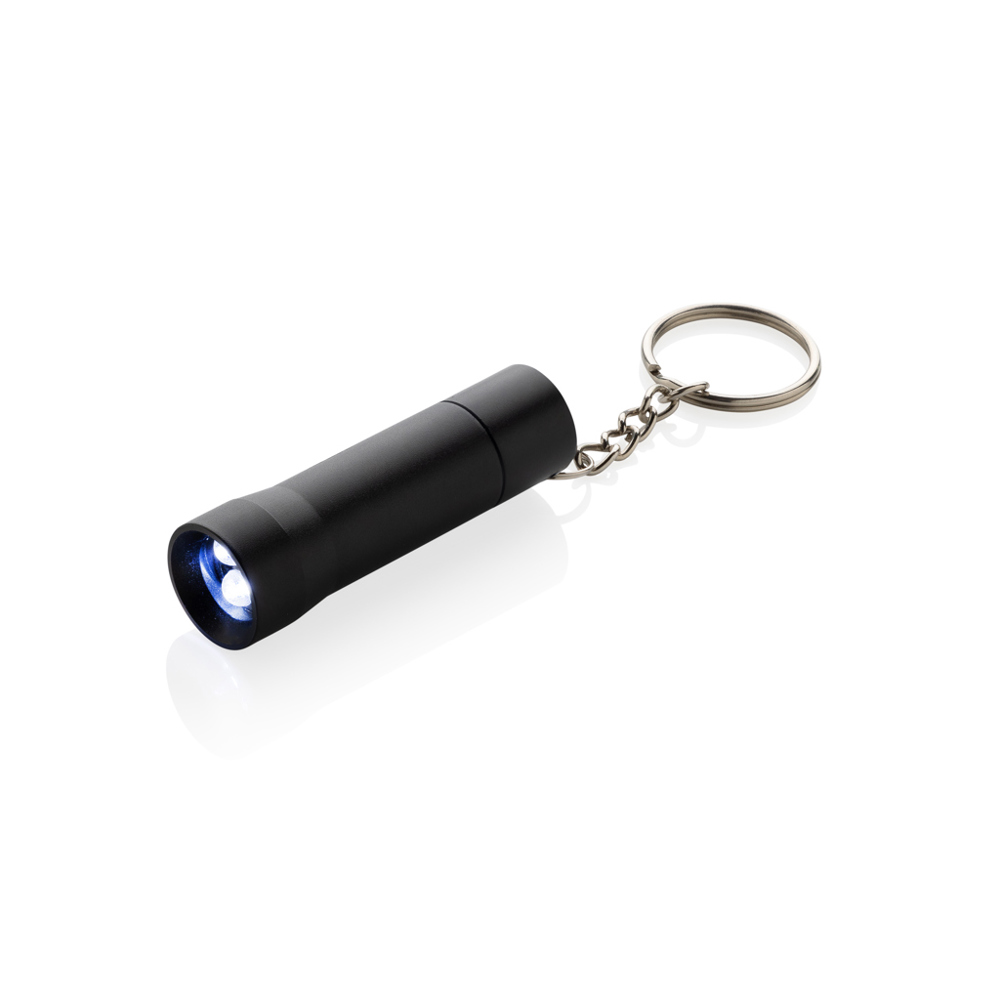 Flash RCS gerecycled aluminium sleutelhanger zaklamp - zwart (± PMS Black)