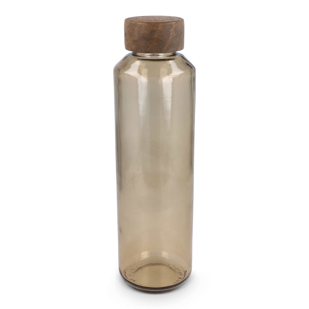 InSideOut Gerecyclede glazen Waterfles ReuuZ met houten dop 650 ml - Transparant / Bruin