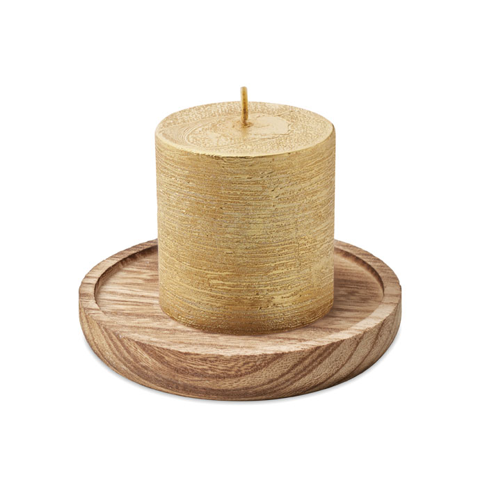 PENTAS - Kaars met ronde houten basis - Goud