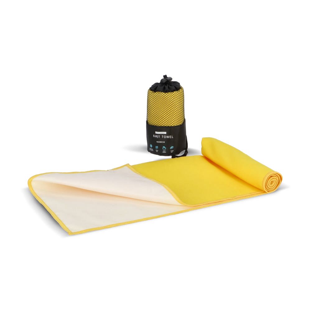 R-PET sneldrogende sport handdoek 40x80cm met etui (200g/m²) sublimatie - Geel